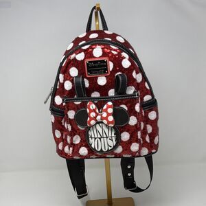 Disney Parks Minnie Mouse Sequin Polka Dot Loungefly Mini Backpack Red